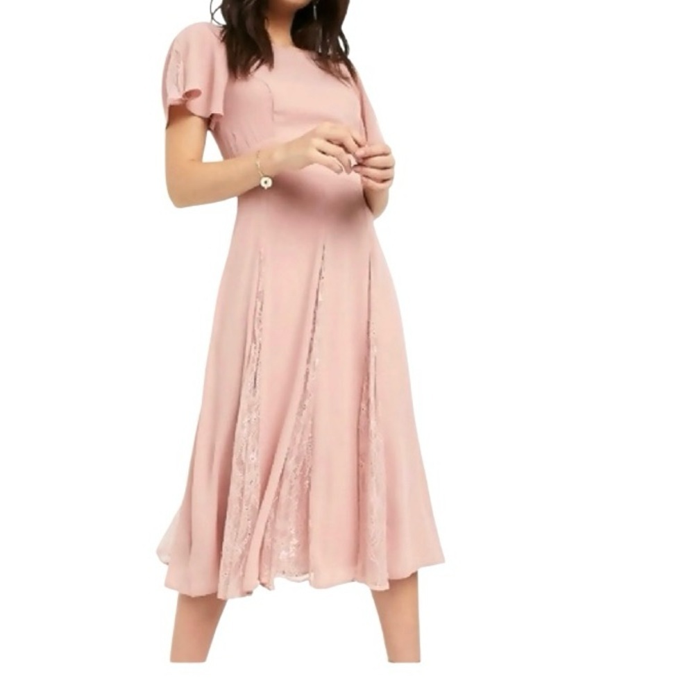 ASOS DESIGN midi dress with lace panels and blouson bodice Women Size 6